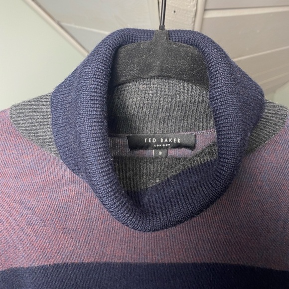 TED BAKER merino wool lightweight gray purple turtleneck sweater size 3 - Picture 7 of 15